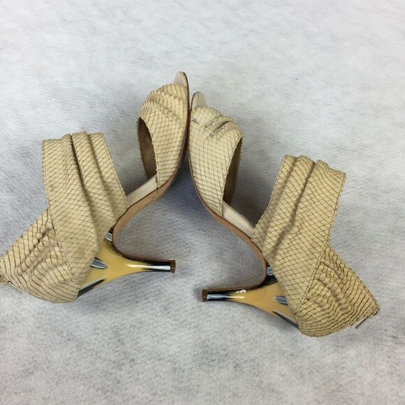 Isola Open Toe High Heels Size 7.5 Womens Cream Ankle Cuff Bootie Snake Textured - Picture 5 of 12